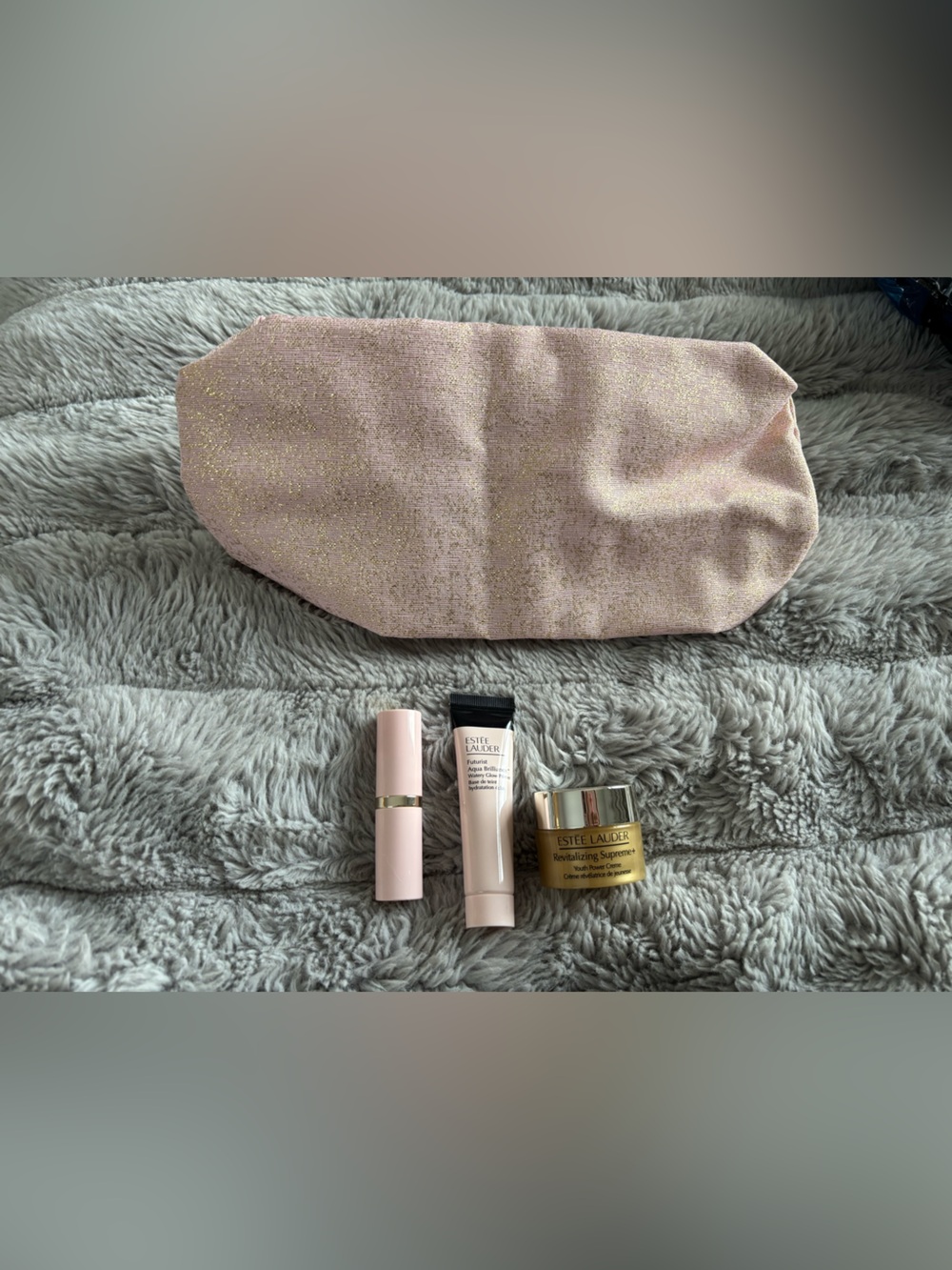 Estee Lauder Pink Glitter Pouch Set with misc items